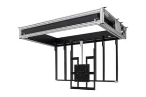 Die elektrische TV Deckenhalter motorisch -Deckenhalterung pushBOX-75-T500 ist ein sogenannter Einbauhalter bei dem nach dem hochschwenken der TV komplett in der Decke verschwindet. Er schwenkt 90 Grad auf und senkt den Fernseher anschließend um 500mm in den Raum ab.